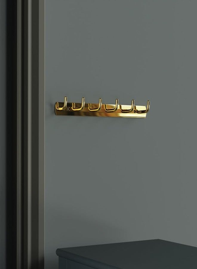 iSTAR Stainless Steel 6 Pin Bath Towel Hooks | Durable Rust Resistant Hook Organizer Rail | Wall Mounted Multipurpose Hanger for Bathroom, Kitchen, Clothes, Towels, Keys and Bath Robe (Set of 2, Gold) - Image 2